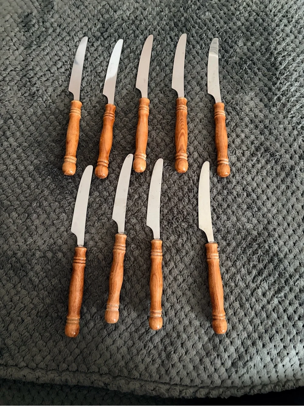 Vintage Taiwan Stainless Steel Wood Handle Flatware Set 43 Pc MCM Rustic